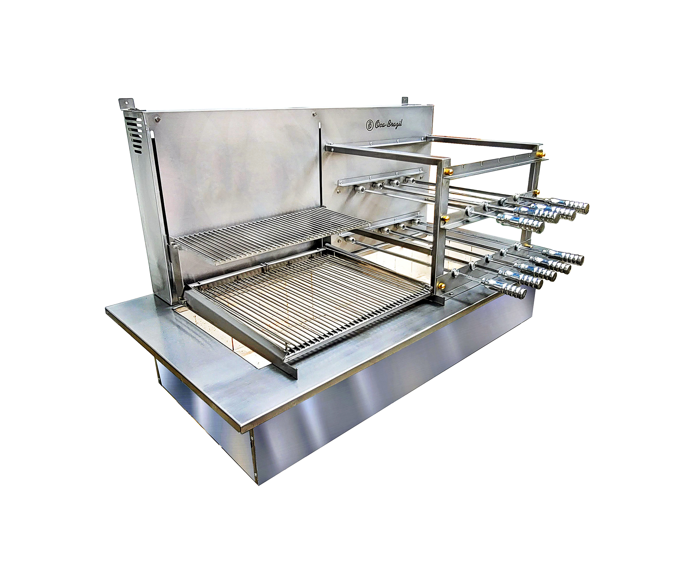 Double-Decker Griddle with 9 Skewers Rotisserie & Firebox Double-Decker Griddle with 9 Skewers Rotisserie & Firebox